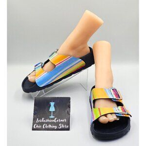 Birkenstock Birkis Womens Rainbow Stripe Double Buckle Slide Sandals Sz 9.5 2635